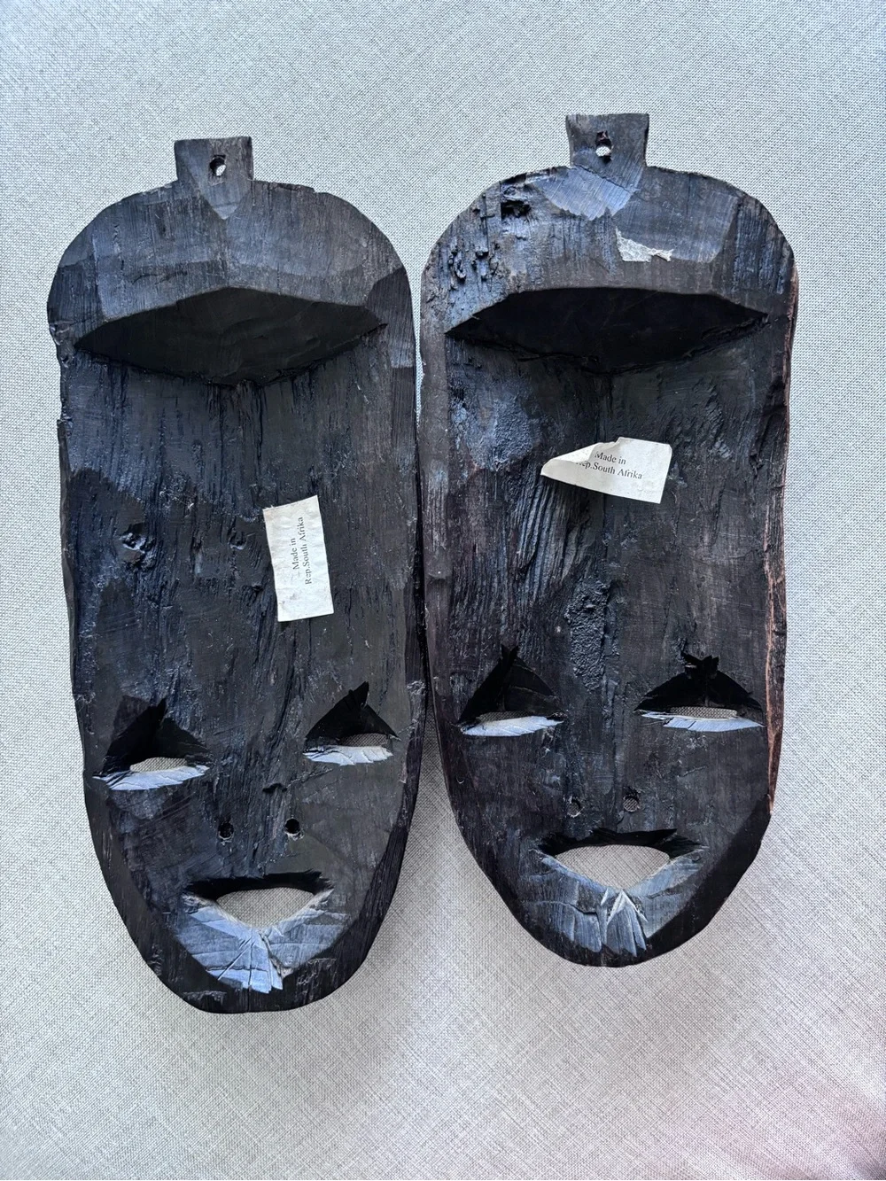 Hand- crafted vintage-style African carved wood wall mask - Set of 2
